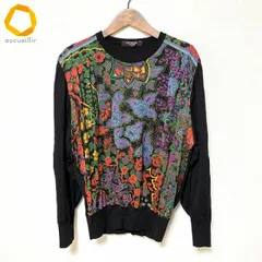 #anc レオナール LEONARD ニット セーター L 黒 マルチ シルク混 花柄 切替 レディース [993085]