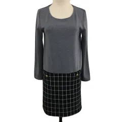 ロペピクニック ROPE Picnic ワンピース Iライン ミニ 切替 無地 チェック 長袖 38 グレー 黒 ブラック