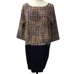 ロペピクニック ROPE Picnic ワンピース Iライン ミニ 切替 七分袖 38 茶 紺 ブラウン ネイビー