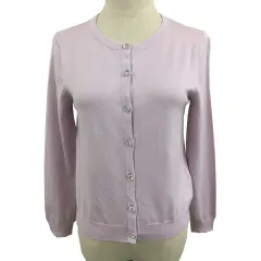 アプワイザーリッシェ Apuweiser-riche カーディガン ニット ラウンドネック 無地 ビジューボタン 長袖 2 紫 ラベンダー パープル