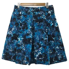 ジェイクルー J.CREW スカート フレア 膝丈 総柄 0 紺 青 ネイビー ブルー