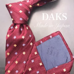 【美品】DAKS ネクタイ 小紋柄 レッド イエロー ブルー 花 上品 シルク