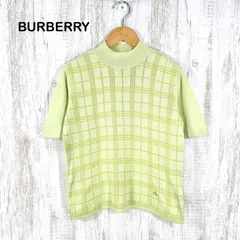 BURBERRY LONDON バーバリーロンドン ホースロゴ刺繡 チェック ハイネック ハイゲージ ショートスリーブ コットンニット グリーン