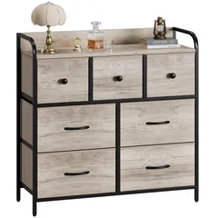 木製天板 布製 組立簡単 衣類収納 転倒防止 引き出し付き 収納 リビング 大容量収納 衣裝ケース 収納チェスト タンス 3段7杯(ライトウッドグレイン) チェスト Nicehill