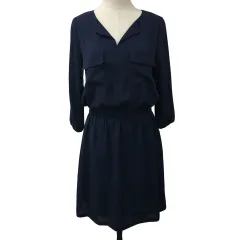 アーバンリサーチ URBAN RESEARCH ワンピース フレア ミニ スリットネック 無地 ウエストゴム 七分袖 ONE 紺 ネイビー