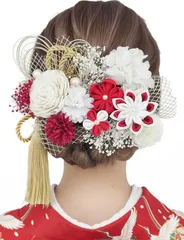【数量限定】チュール 七五三 結婚式 ヘッドドレス 袴 振袖 赤 振袖 和装 着物 金箔 水引 レッド ソラフラワー つまみ細工 卒業式 髪飾り 成人式