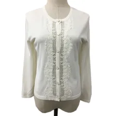 エムプルミエ ブラック M-Premier BLACK カーディガン ニット レース ラウンドネック 無地 長袖 38 白 ホワイト