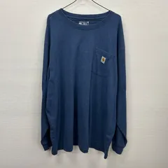 Y100 Carhartt ロンT ブルー 2XL カーハート ワンポイントロゴ 古着卸 アメリカ仕入