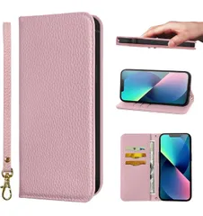 ★For 適用する iPhone 13 ケース 手帳型 超繊皮カバー 手帳型 耐衝撃 保護カバー 内蔵マグネット財布型 携帯カバー カードポケット スタンド機能 リストバンド に適した アイフォン 13 - ピンク