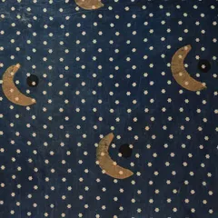 インド ブロックプリント生地 [50cm単位切売] アジュラック 月 と 星 on ラストブルー SA 藍IF0476