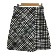 エニィスィス エニシス anySiS スカート 台形 膝丈 ウエストゴム ツイード調 チェック 2 黒 白 ブラック ホワイト