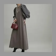 ADAM ET ROPE'【WEB限定】 ボリュームスリーブニットワンピース 定価¥14,850 ブラウン