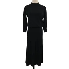 ロペピクニック ROPE Picnic ワンピース フレア ニット ロング ウエストゴム 切替 無地 七分袖 38 黒 ブラック