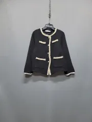 ツイード ブラック ジャケット ノーカラー ゴールド