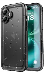 ★SPORTLINK iPhone 16 用 防水ケース - iPhone 16 用 ケース 完全防水 - IP68規格防水等級 防雪 防塵 耐衝撃 360°全面保護 ワイヤレス充電 フェイスID 認証対応 カメラ調整ボタン黒