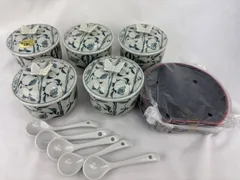 A-17.美濃焼 古染唐草 蓋付き茶碗蒸し 5客セット　箱付き