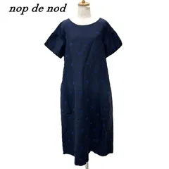 nop de nod ノップドゥノッド 水玉半袖ワンピース M リネン NVY/ネイビーのサムネイル