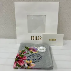 279　美品　FEILER　フェイラー　ハンカチ　 ハンドタオル　ポージー　花柄　 スリット糸　グレー系　シュニール織り　 シール付き　レディース