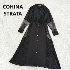 COHINA コヒナ　STRATA　エストラータ　ミックスレースシャツワンピース　short 　黒　ブラック　切替　ドッキング　異素材　レース　花柄　インナー付き　小柄さん　小さいサイズ　薄手　春　夏　秋　SHD0014　極美品