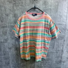 【U-166】Polo Ralph Lauren Mサイズ ボーダーTシャツ 半袖 マルチカラー ポロラルフローレン コットンTシャツ メンズ 古着 サマーニット風 カジュアル ストリート ヴィンテージ風 春夏トップス