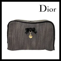 【Dior】リボン ポーチ ノベルティ グレー ブラック/黒 小物入れ メイク/化粧/コスメポーチ Christian Dior/クリスチャンディオール (SER-7109)