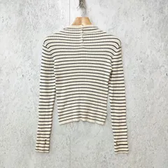 RAYCASSIN レイカズン ワイドリブ サムホール プルオーバー リブニット ボーダー ハイネック ホワイト ブラック Fサイズ ◎_〇◇