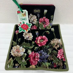 283　FEILER　フェイラー　ラビリンス　ポーチ　ハンカチ　2点セット　タオルハンカチ　小物入れ　花柄　フラワー　レディース　シュニール織り　ブラック　黒　シンプル　きれいめ　上品