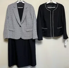 レディース ジャケット2枚 ワンピース ブラック ホワイト フォーマル 3点セット 3L☆CTR-662☆