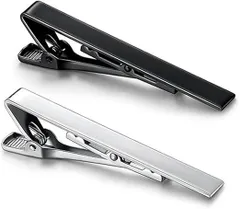 ネクタイピン 2本セット シルバー&ブラック ステンレス製 シンプル 結婚式 卒業式 ビジネス フォーマル タイバー 礼服 スーツ おしゃれ