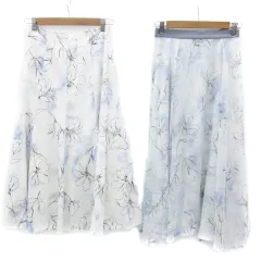 マイストラーダ Mystrada フレアスカート ロング丈 マキシ丈 2way 2点セット 花柄 36 S ホワイト 白 ライトブルー 水色 /YM32