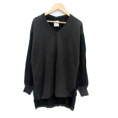 ソウワンバイワン So1:1 ニット カットソー Vネック 長袖 切替 シルク F カーキ 黒 ブラック /HO8