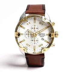 【ギフト対応可】ディーゼル DIESEL 腕時計 Spiked Chronograph Brown Leather Watch クロノグラフ クオーツ メンズ シルバー ファッション ウォッチ 人気 ブランド おしゃれ 誕生日 記念 プレゼント 送料無料