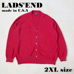 LANDS'END アメリカ製 コットンカーディガン XLサイズ レッド ランズエンド 綿100％ 赤 USA製のサムネイル