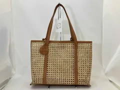 Zucchero ズッケロ カゴメ編みラタントートバッグ レザーハンドル ブラウン ラタン カウレザー 49989