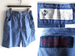 90sビンテージ Columbia コロンビア ピグメント加工 顔料染色 ロゴワッペン コットン ショートパンツ カーゴショーツ W34 フェードブルー
