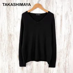 高島屋 TAKASHIMAYA タカシマヤ ウォッシャブルニット カシミヤ100％ Vネック ロングスリーブ セーター ブラック 大きいサイズのサムネイル