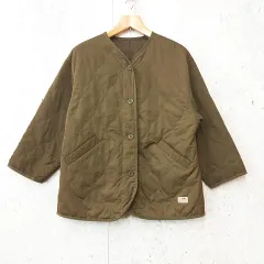 Java ジャバ ノーカラー キルティングジャケット コート 中綿 オーバーサイズ アウター カーキ Mサイズ ◎_◇〇