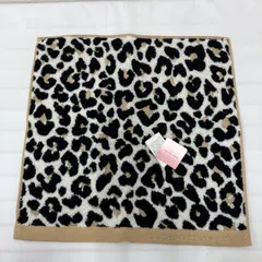 252　美品　kate spade　ケイトスペード　 ハンカチ　ハンドタオル　レオパード　 ヒョウ柄　ロゴ　ベージュ×ブラック系　 タグ付き　レディース