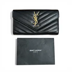 イヴサンローラン YVES SAINT LAURENT カサンドラ マトラッセラージフラップウォレット 長財布 ロング レザー ロゴ 黒 ブラック