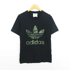 アディダスオリジナルス adidas originals Tシャツ カットソー 半袖 クルーネック トレフォイル 迷彩柄 コットン XS ブラック ※EKM
