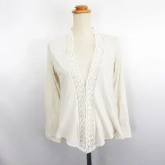 niece カーディガン 長袖 Vネック レース コットン M アイボリー ※EKM