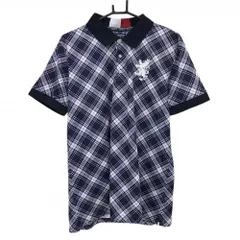 【超美品】アドミラル 半袖ポロシャツ ネイビー×白 斜めチェック ロゴ刺しゅう  メンズ XL ゴルフウェア Admiral