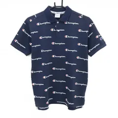 チャンピオン 半袖ポロシャツ ネイビー×白 ロゴ総柄  メンズ MEDIUM ゴルフウェア Champion