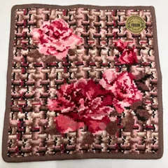 373　美品　FEILER　フェイラー　ハンカチ　 ハンドタオル　ロージーツイード　 バラ　ツイード　ピンクブラウン系　 シュニール織り　シール付き　 レディース