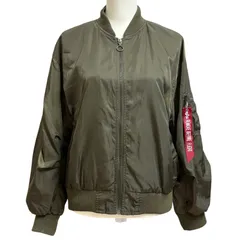 【L'espoir】 MA-1 ALPHAストラップ付き ブルゾン ジャケット LL オリーブ/カーキ系