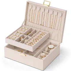 (アプリコットピンク-plus) ギフト 誕生日 プレゼント 女性 ブレスレット 指輪 ピアス ネックレス 時計 取り外し可能 大容量 2層 ジュエリーボックス Vlando