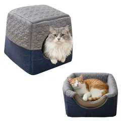 いぬ ねこ 取り外し可能 クッション 犬 3way 折りたたみ 両用 猫 猫 かわいい 小型犬 クッション型 ドーム型 洗える 夏用ベッド ペットベッド 接触冷感生地 ペットベッド 夏 犬ベッド 亜麻生地 犬ハウス 室内 ブルー 犬小屋 猫ベッド Mサイズ ハ