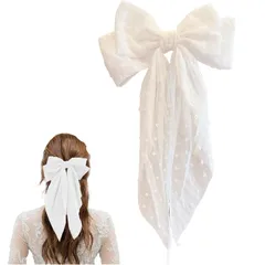 ロリータ ゆめかわいい リボンクリップ ゴスロリ ホワイト ヘアクリップ 水玉シアーBIGリボンバレッタ ヘアアクセサリー