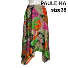◇ ポールカ PAULE KA バタフライウィングプリントフレアスカート ミディ丈 アシンメトリー 総柄 マルチカラー 38 M 9号 レディース S6C090のサムネイル