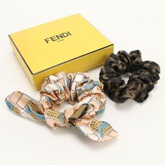 未使用タグ付き】FENDI ブラウンシルクゴム ヘアバンド2点セット